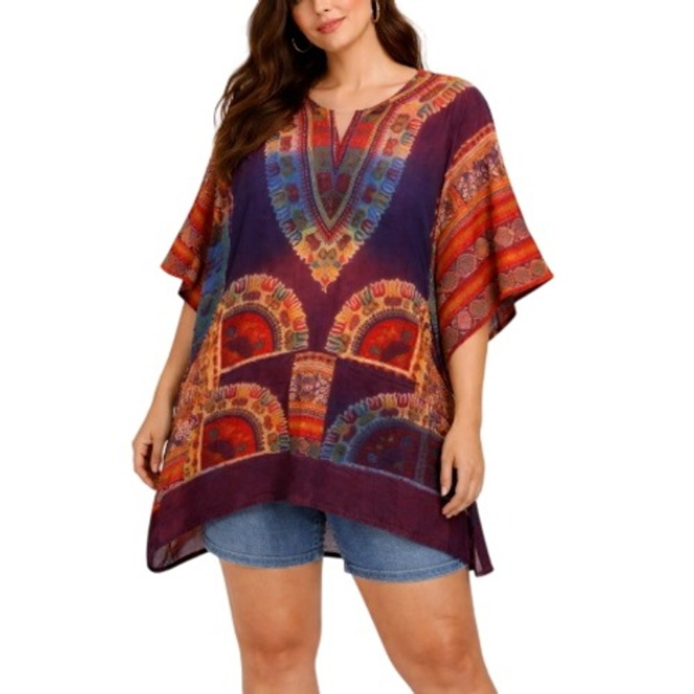 Gypsy Rose Women's Multi Handcrafted Dashiki Boho Hippie Festival Tunic Top